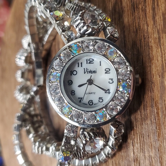 B3210 Vintage Vivani Watch Aurora borealis rhinestone AB Stretch Bracelet - Picture 2 of 4